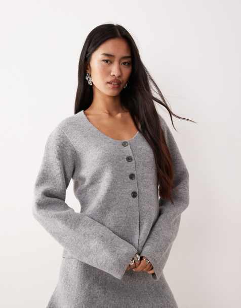 JDY structured knitted cardigan co-ord in grey - view 1