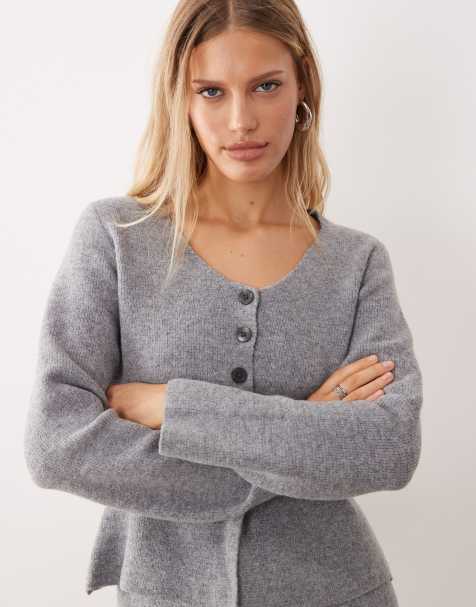 JDY structured knitted cardigan in grey (part of a set) - view 1
