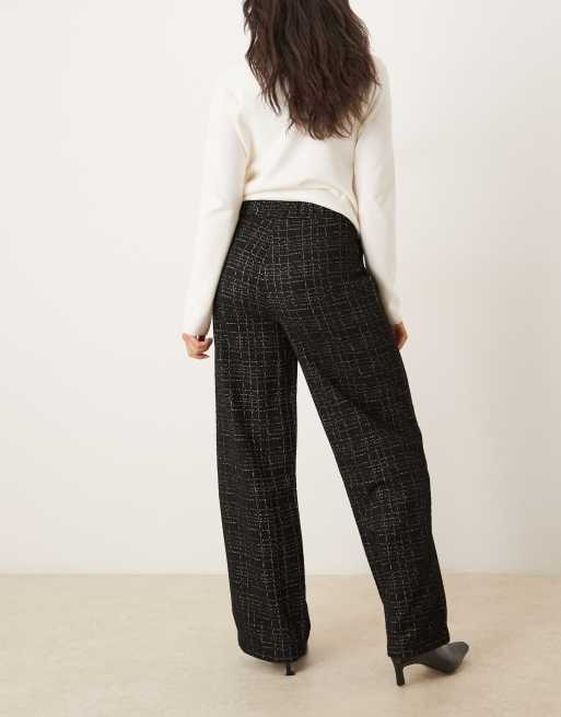 JDY – Strukturierte Hose in kariertem Schwarz mit hohem Bund und weitem Schnitt, 2 von 5