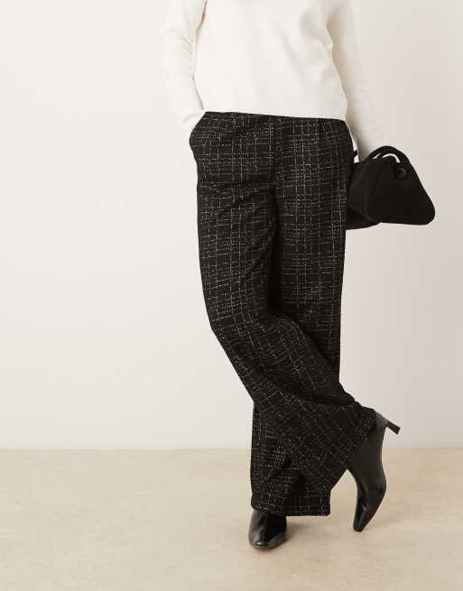 JDY – Strukturierte Hose in kariertem Schwarz mit hohem Bund und weitem Schnitt, 4 von 5