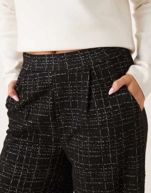 JDY – Strukturierte Hose in kariertem Schwarz mit hohem Bund und weitem Schnitt, 5 von 5