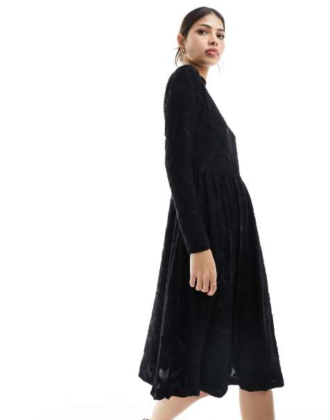 JDY – Strukturiertes Kleid in Schwarz mit Blumenmuster - view 1