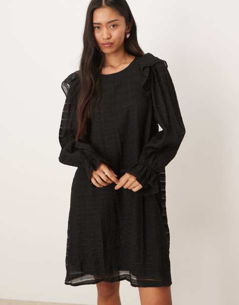 JDY – Strukturiertes Minikleid in Schwarz mit Rüschen - view 1