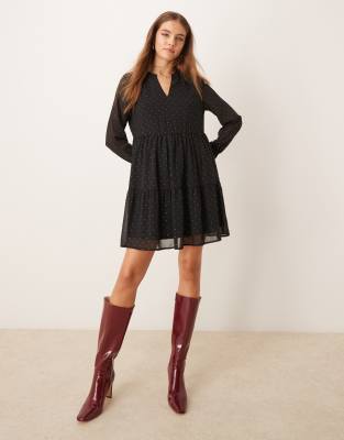 JDY stud details long sleeve mini dress in black