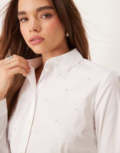 JDY studded shirt in white - view 1