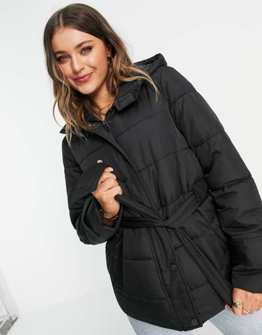 Black padded 2025 belted jacket