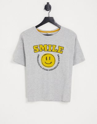 JDY - Sunny Smile - T-shirt avec imprimé sur le devant - Gris chiné