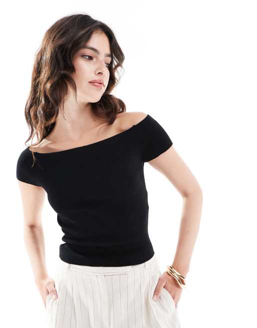JDY – Svart ribbad off shoulder-topp