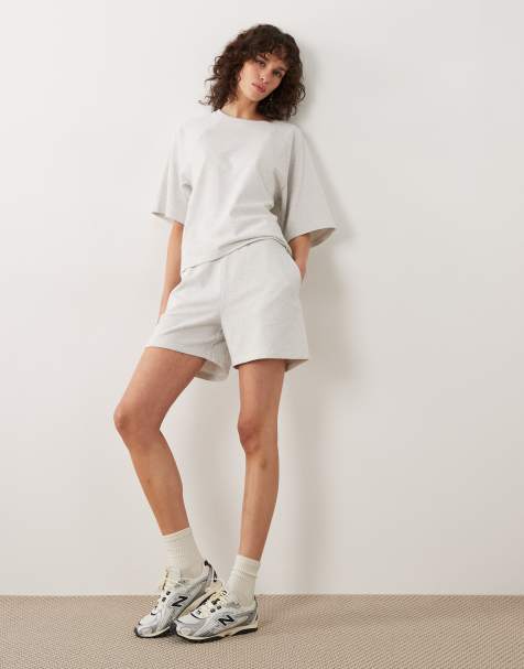 JDY sweat short co-ord in light grey melange - view 1