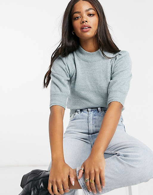 JDY sweater with short puff sleeves in blue | ASOS