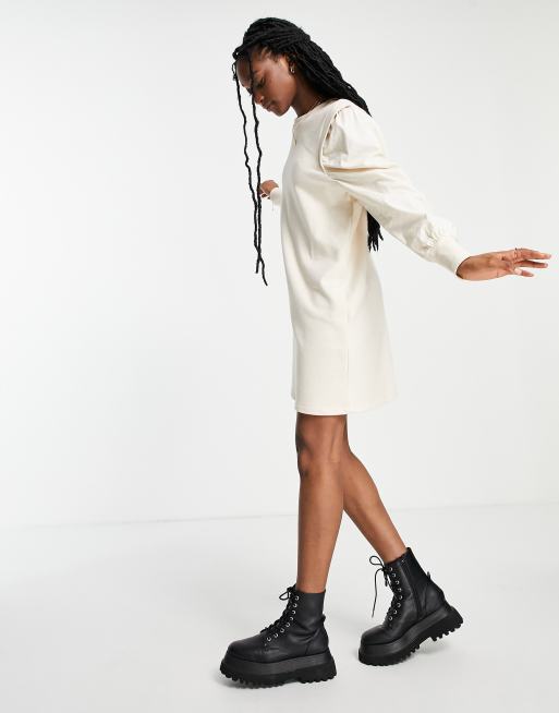 JDY - Sweaterjurk met poplin mouwen in crème, 4 van 4