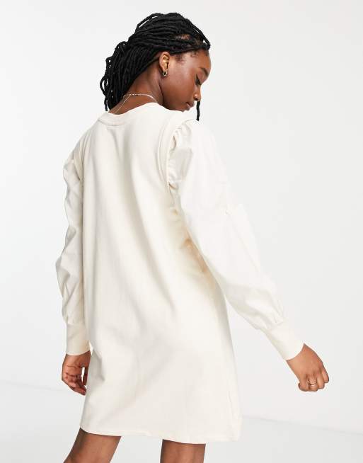 JDY – Sweatkleid mit Popeline-Ärmeln in Creme, 2 von 4