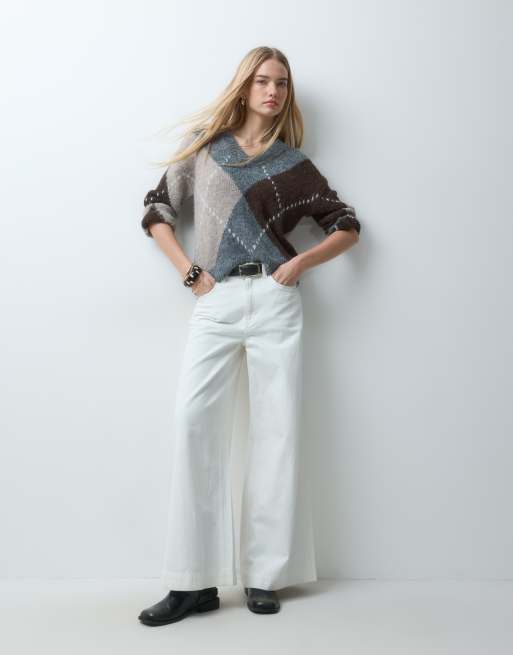 JDY sweter dzianinowy w brązowo-szary wzór w romby, 3 z 5