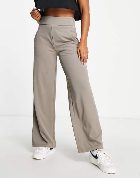 JDY wide leg tailored trousers in mushroom