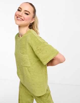 JDY terry towelling t-shirt co-ord in light green - ASOS Price Checker