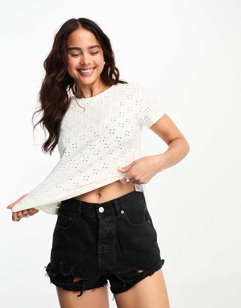 JDY - T-shirt en jersey imitation broderie anglaise - Blanc - view 1