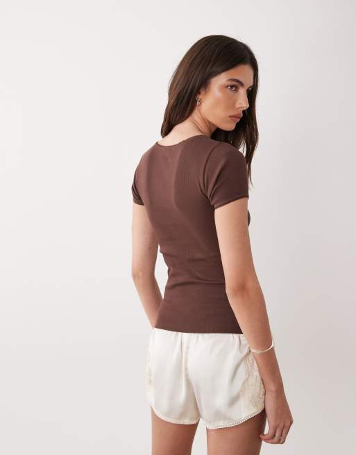 JDY - T-shirt met lage ronde hals in bruin, 4 van 4