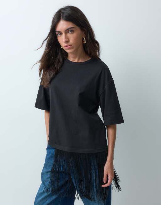 JDY t-shirt oversize avec détail à franges noir, 2 de 5