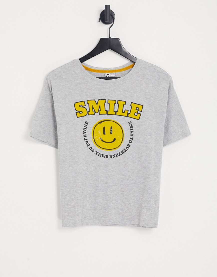 JDY t-shirt with sunny smile front print in gray melange