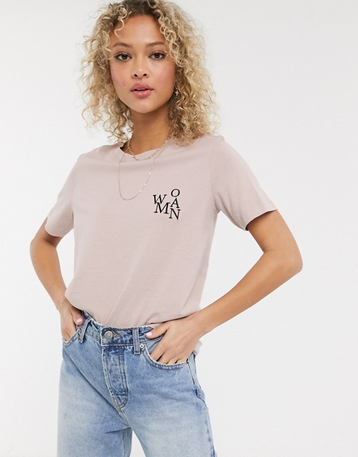 JDY t-shirt with woman slogan in dusty pink