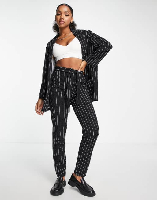 JDY tailored cigarette trousers co-ord in black pinstripe