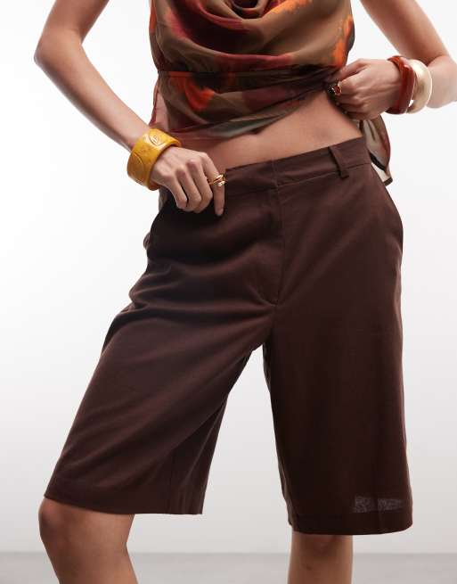 JDY tailored linen blend bermuda shorts in brown (part of a set), 4 of 5