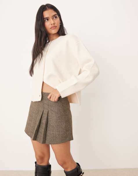 JDY tailored mini skirt in brown check - view 1