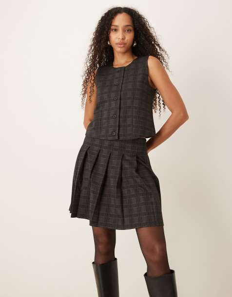 JDY tailored waistcoat co-ord in dark grey checks - view 1