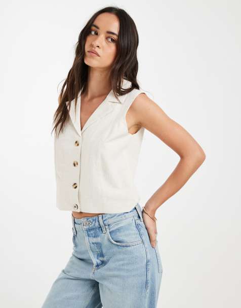 JDY tailored waistcoat with linen in oatmeal - view 1