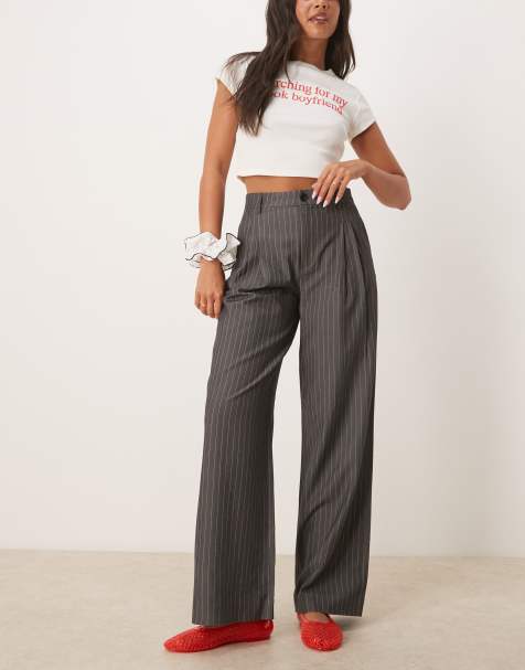 JDY tailored wide leg trouser in grey pinstripe - view 1