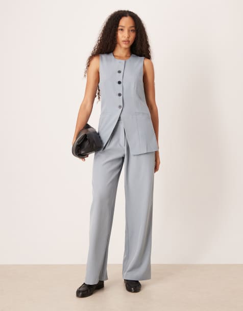 JDY tailoring vest & pants set in dusty blue - view 1