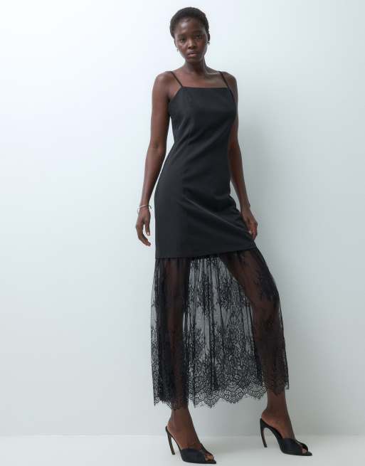JDY Tall abito lungo con inserto in pizzo nero, 3 di 5