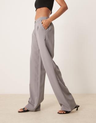 Jdy Tall Asymmetric Button Wide Leg Pants In Gray