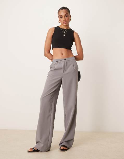 JDY Tall asymmetric button wide leg trousers in grey - view 1