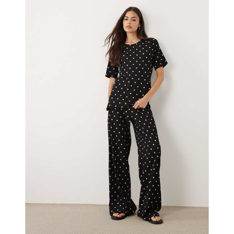 JDY Tall asymmetric top & loose pants set in black polka dot print
