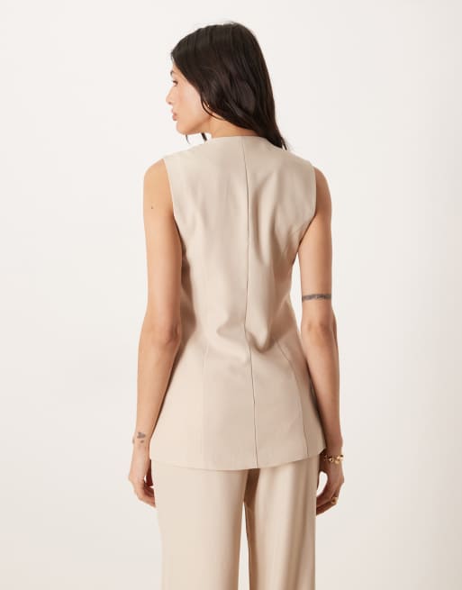 JDY Tall – Beige kostymväst i lång modell med knäppning, del av set, 3 av 4