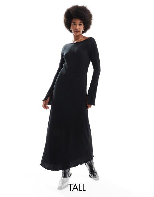 Fashion bell sleeve long black dress