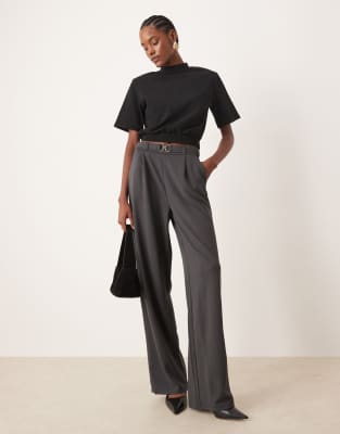 Jdy Tall Belt Detail Wide Leg Pants In Gray