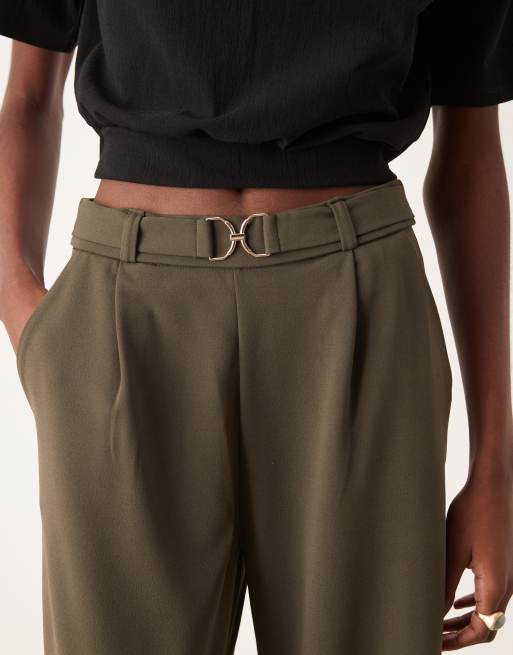 JDY Tall belt detail wide leg pants in khaki green, 5 of 5