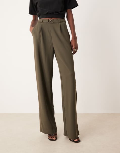 JDY Tall belt detail wide leg pants in khaki - view 1