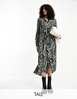 JDY Tall belted midi shirt dress in abstract animal print