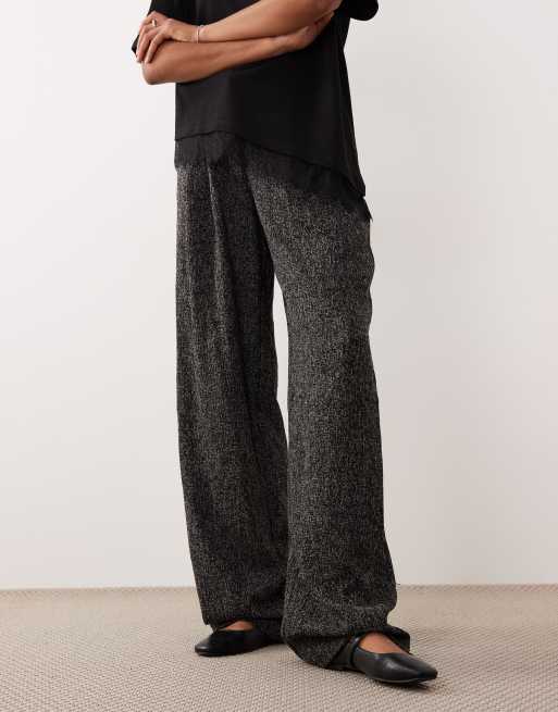 JDY Tall - Bouclé broek met wijde pijpen in zwart, 2 van 5