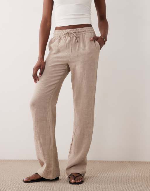 JDY Tall - Broek van kaasdoek met wijde pijpen in beige, 2 van 5