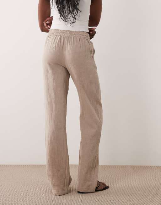 JDY Tall - Broek van kaasdoek met wijde pijpen in beige, 3 van 5