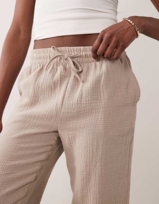 JDY Tall - Broek van kaasdoek met wijde pijpen in beige, 5 van 5
