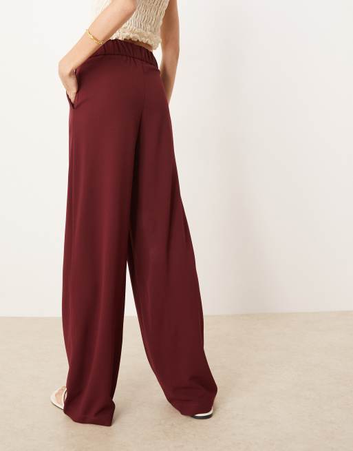 JDY Tall button detail wide leg dad pants in burgundy, 5 of 5