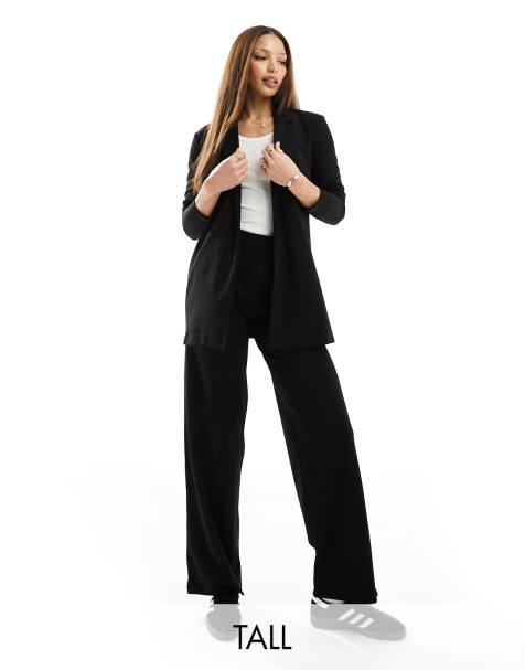 JDY Tall button detail wide leg pants in black - view 1