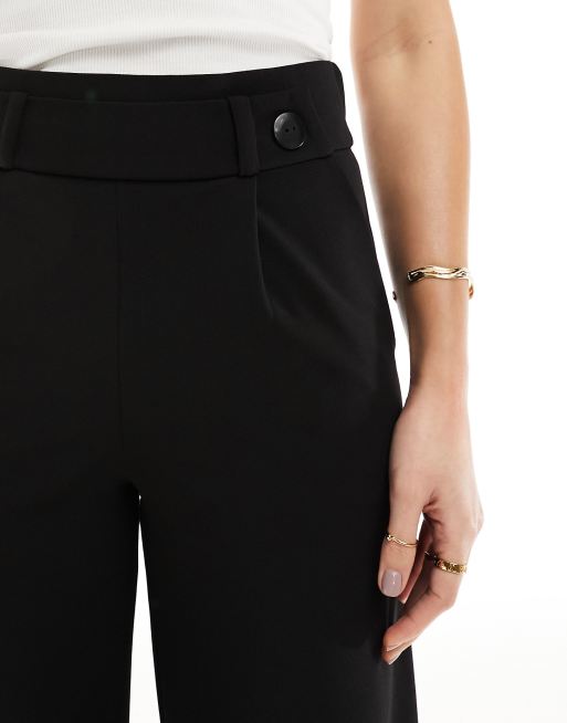 JDY Tall button detail wide leg pants in black, 4 of 5