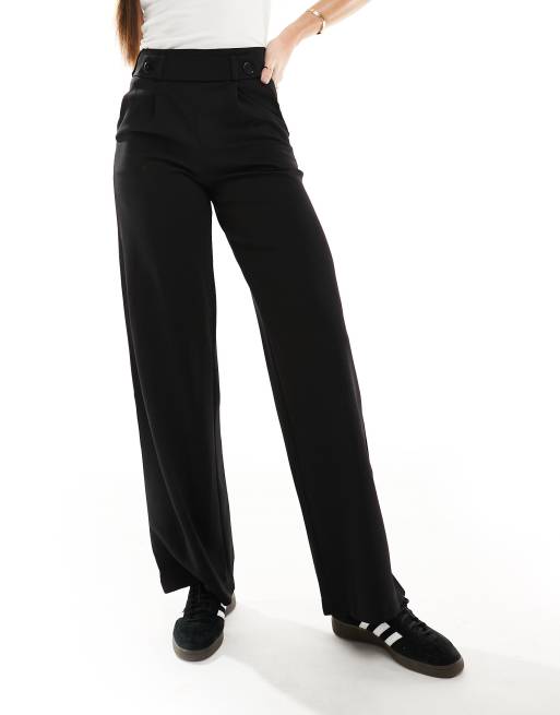 JDY Tall button detail wide leg trouser in black, 3 of 5