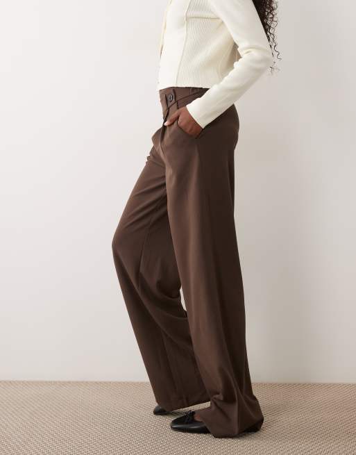 JDY Tall button detail wide leg trouser in chocolate brown, 3 of 5